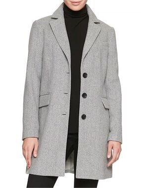 Banana Republic Light Gray Herringbone Tailored Coat